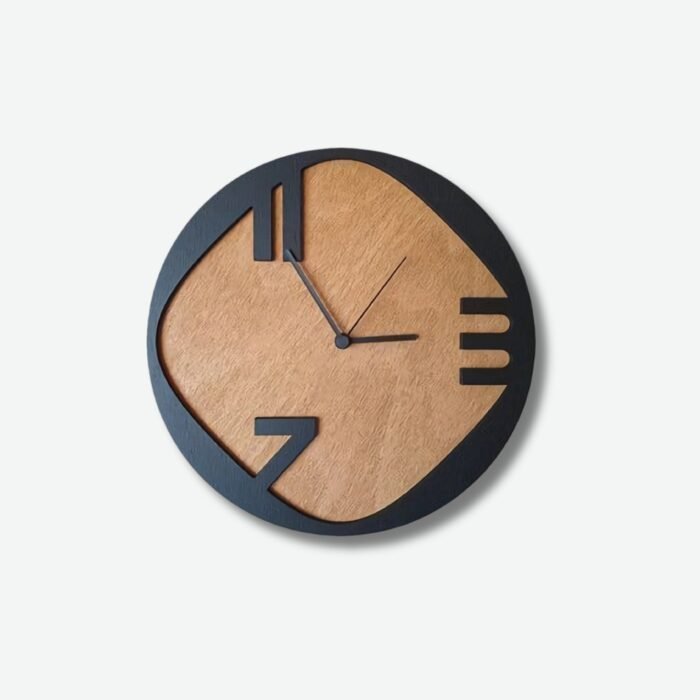 Modern Minimalist Wooden Wall Clock – Black Frame, Artistic Number Design
