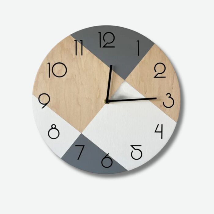 Modern Geometric Wall Clock – Multi-Tone Design with Bold Numerals