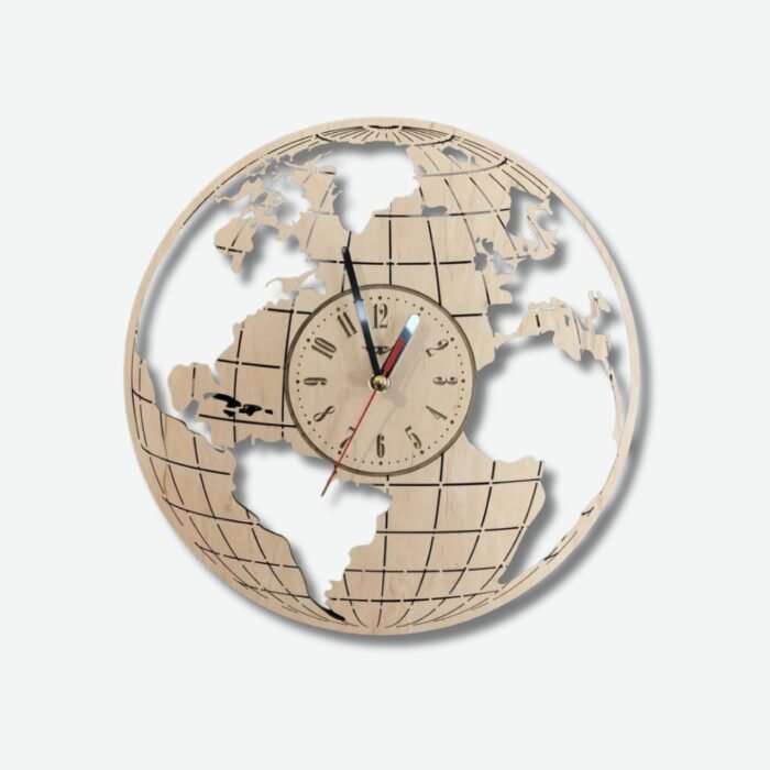 World Globe Wall Clock – Decorative Map Design with Central Timepiece